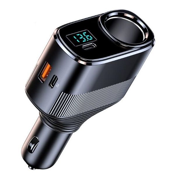 Rotation à 360 degrés autour de 4 sur 1 145W Chargeur de voiture USB / TYPE-C pour le téléphone Xiaomi Huawei Samsung Adaptateur de tige de cigarette de cordon rapide rétractable