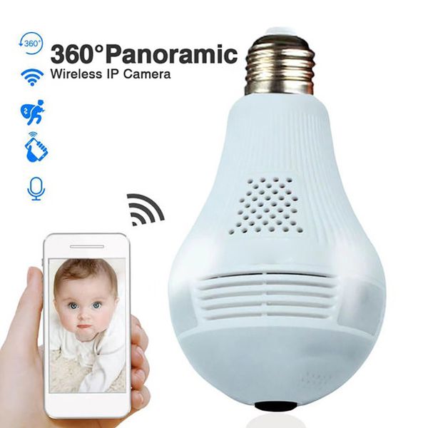 Caméra IP Wifi 360 degrés 2.0MP HD Caméra panoramique sans fil Intérieur Sécurité à domicile WiFi CCTV Fisheye Ampoule Lampe Deux voies Audio Détection de mouvement