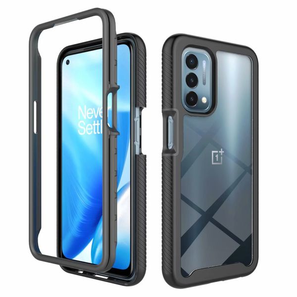 360 Full Body Clear Cases Cover Hard PC + Soft Silicone TPU 2 en 1 Duty Antichoc Defender Phone Housse de protection Noir pour Oneplus Nord N200