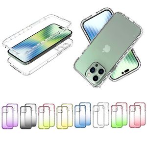 360 étuis de téléphone complets pour iPhone 14 Pro Max 14 Plus dégradé de couleur dur PC pare-chocs souple TPU dos clair étui de téléphone portable