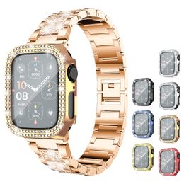 Dubbele bling diamant 360 Volledige lichaam beschermend met gehard glazen deksels PC Bumper voor Apple Watch Iwatch 49mm 45 mm 41 mm 44 mm 40 mm 42 mm 38 mm met retailpakket
