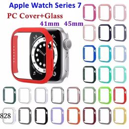 360 Volledige omslag PC-cases Tempered Glass Anti-Scratch Film Screen Protector voor Apple Watch Series 7 Watch7 IWatch7 41mm 45 mm met retailpakket 828DD