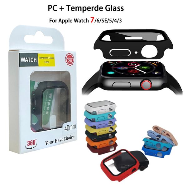 360 Cajones de PC de portada completa con botón Protector de pantalla de película de vidrio templado para estuches Apple Watch 8 7 6 5 4 3 2 1 SE 49 mm 45 mm 44 mm 42 mm 41 mm 41 mm 38 mm con paquete minorista