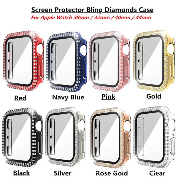 Bling Diamant Verre Trempé Montre Cas Film Protecteur D'écran De Protection PC Pare-chocs Pour Apple iWatch série 6 5 4 3 2 44mm 42mm 40mm 38mm 41mm 45mm Avec Boîte Au Détail