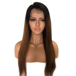 360 Full Lace Menselijk Haar Pruiken Pre Geplukt 150% Dichtheid Braziliaanse Remy Haar Ombre Kleur T 1B / 4 Straight Menselijk Haar Pruik