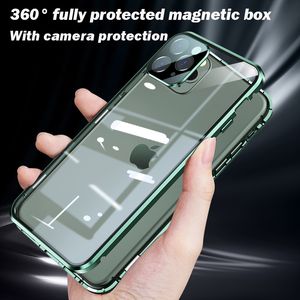 360 Volledige beschermende metalen magnetische glazen kast voor iPhone 12 11 Pro Mini Cover voor XR X XS Cameratiebeschermingszaken