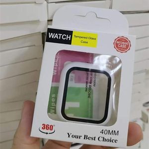 360 Cas de protection plein écran pour Apple iWatch 38 mm 42 mm 40 mm 44 mm 45 mm 41 mm Cadre pare-chocs PC Étui rigide avec film en verre trempé pour montre 7 6 5 4 3 2 SE Couverture et boîte de vente au détail