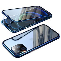 360 Volledig Gehard Glas Magnetische Adsorptie Telefoon Gevallen Voor iPhone 12 Pro Max 14 15 13 11 XS XR X 8 7 Plus