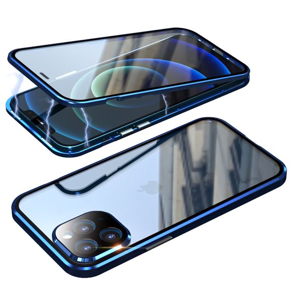 Fundas de teléfono con adsorción magnética de vidrio templado completo 360 para iPhone 12 Pro Max 14 15 13 11 XS XR X 8 7 Plus