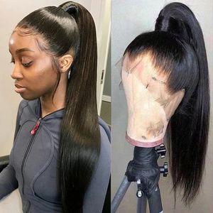 Peluca de cabello humano prearrancado con encaje frontal transparente 360 HD 13x4 pelucas frontales rectas de hueso indetectable Remy brasileño para mujeres