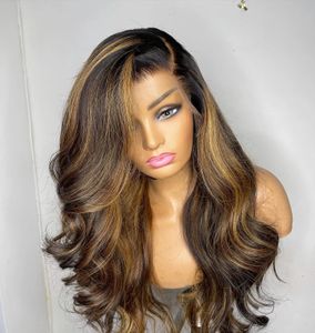 360 Highlight Transparent Lace Frontal Colored Human Hair Wigs Ombre Body Wave 13X6 Lace Front Braizilian Remy Pour Les Femmes Noires
