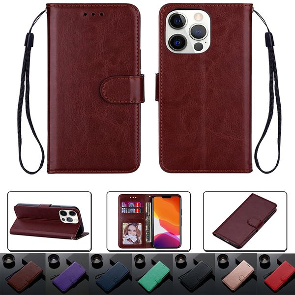 Capa Crazy Horse Carteira de Couro Flip para iPhone 13 Pro Max 11 12 Mini Samsung S21 A12 A32 A52 A72 A22 A51 A71 Titular Capa de Slot para Cartão de Crédito