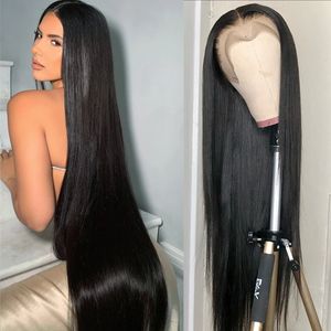 Pelucas de cabello humano brasileño con frente de encaje 360 para mujer, peluca sintética con cierre de encaje recto de 30 pulgadas de largo 13x4, 180%