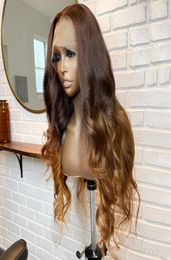 360 Lace Front Human Hair Pruiken Peruaans Remy Hair Silk Top Volledige kanten pruiken Ombre Bruine Blonde Pre -geplukte pruik voor vrouwen5268368