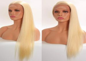 Perruque Lace Frontal Wig 360 brésilienne Remy lisse, cheveux naturels, blond miel 613, avec Baby Hair, pour femmes noires, 1704333