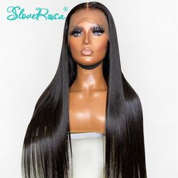 Pelucas de cabello humano Frontal de encaje 360 para mujeres negras, peluca de cabello Remy recta 150% brasileña prearrancada con nudo blanqueado Slove Rosa2515