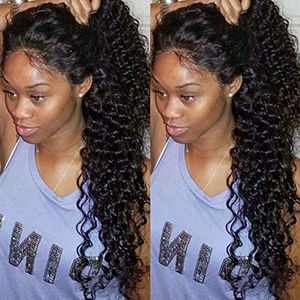 African American 360 kant frontale pruiken voor zwarte vrouwen Braziliaanse volledige natuurlijke pruik diep krullend lijmloos menselijk haar (16 inch, 150%