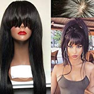 360 Lace Frontal Wigs with bang trendy DIVA Brazil 360 Lace Wig Straight Glueless Human Hair Wigs for Black Women (16 pouces, 180%