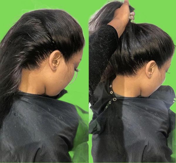 Peluca de encaje 360, cabello humano brasileño prearrancado para mujeres negras, pelucas delanteras de encaje rectas sintéticas con Babyhair8306587