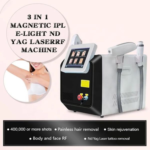 360 Magneto Elight+IPL+RF+ND YAG Láser Desmontaje de tatuaje Pigmio Desmontaje de pigmento Rejuvenecimiento Apretado de control 3/4 Manijas opcionales