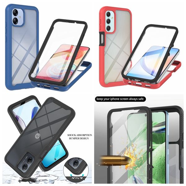 360 étuis de protection d'écran PET pour Samsung A24 A04E Xiaomi Redmi Note 12 Pro Moto Edge + 2023 G Play Stylus 5G 2 en 1 hybride dur PC TPU pare-chocs avant arrière couverture antichoc