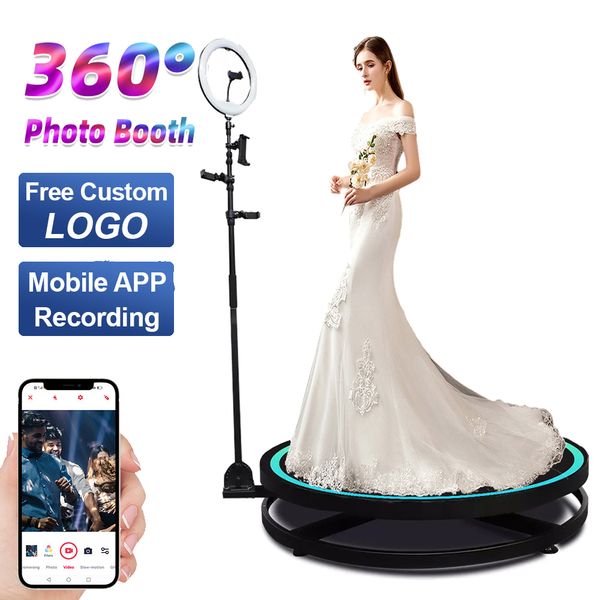 Cabina de fotos 360 con anillo de luz, plataforma de Selfie portátil giratoria de movimiento lento para máquina de alquiler de fiestas, vídeo y foto 360