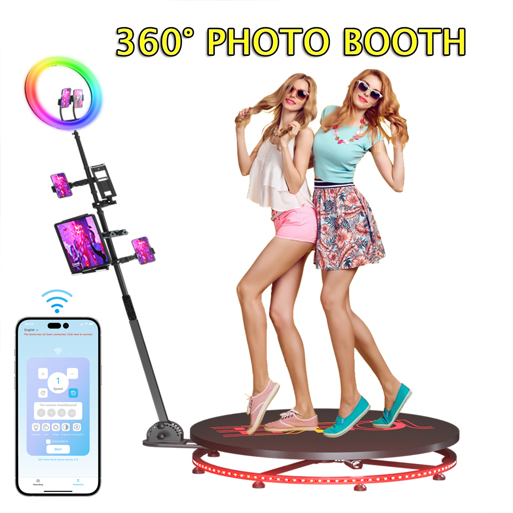 360 Photo Booth Automatic Rotating Camera Panoramic 360 Video Booth Plataforma 68-115cm With Flight Case Selfie Shooting Machine for Wedding Party Events