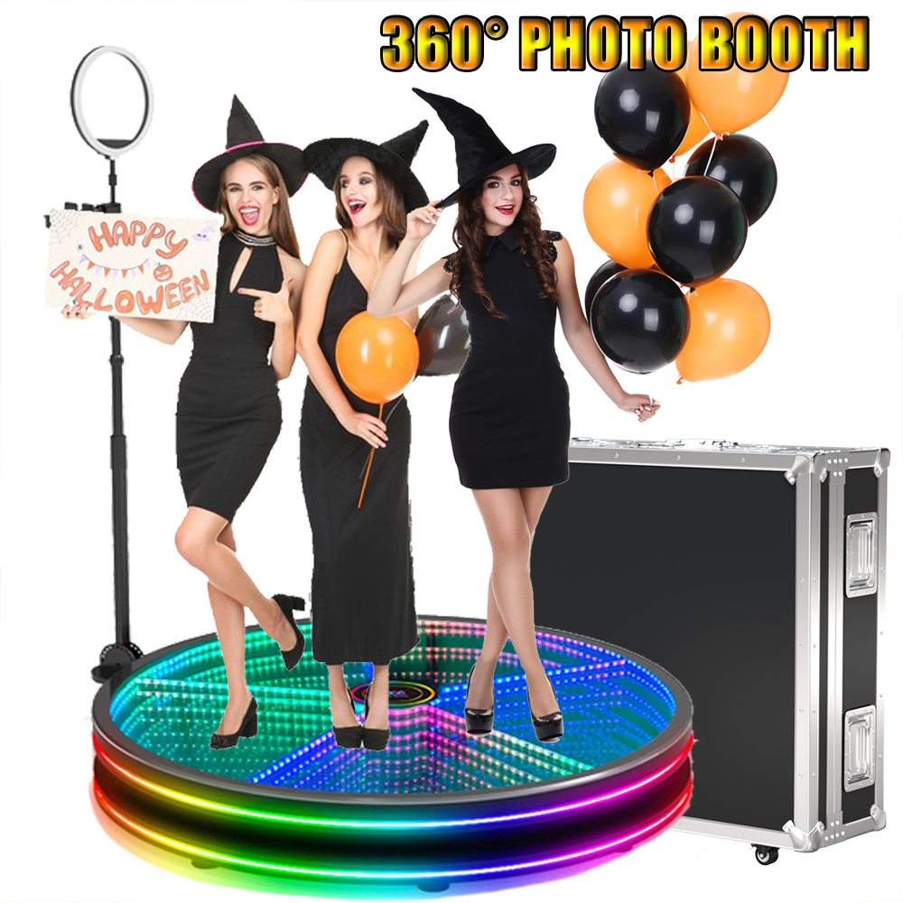 360 Photo Booth for Parties and Weddings Automatic Machine Video Slow Motion Auto Rotating Glass Platform 360 Video Booth Slow Selfie Machine