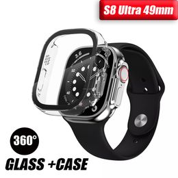 360 Beschermingsglas en behuizing twee in één acryl plastic iWatch Case voor Apple Watch Iwatch S8 Ultra 49mm transparante zwarte koffers met retailbox