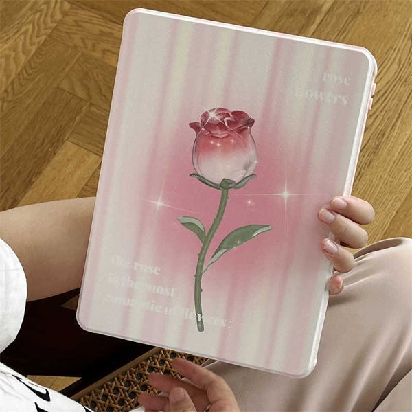 360 Rotaion Rose Flower Case pour iPad 10e génération 10.9 iPad Pro 12.9 11 Case iPad Air 5 Air 4 iPad 10.2 Funda avec porte-crayon HKD230809