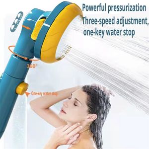 360 Rotation Pluie Pommeau De Douche 3 Modes Réglable Haute Pression Économie D'eau Bouton De Commutation Accessoires 220401