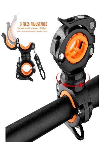 Abrazadera de soporte de luz de bicicleta giratoria 360, clip de antorcha, clip bidireccional con junta de goma antideslizante, piezas de repuesto para bicicleta 6650808