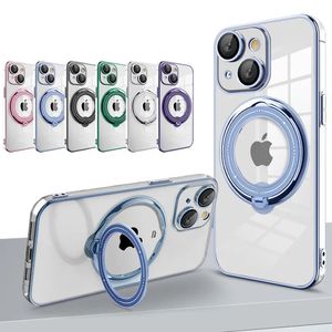 Support de bague de support rotatif à 360 degrés, étui de montage de voiture pour iPhone 15 14 13 12 11 Pro Max, couverture transparente de chargement sans fil magnétique avec protecteur d'objectif, 100 pièces