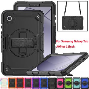 Boîtier avec protecteur d'écran pour Samsung Galaxy Tab A9 plus 11 pouces 2023 A9 + 360 Sangle de main rotative Cover Kickstand Couvre d'armures d'amortisseur robuste + sangle d'épaule