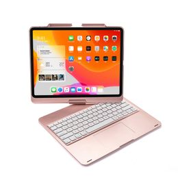 360 Rotation Clavier Etui Sans Fil Bluetooth 7 Couleurs LED Rétroéclairé Touchpad Flip Stand Cover avec Porte-Crayon pour iPad Pro 12.9