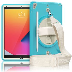 360 ° Rotatie Kickstand Tablet Cases voor iPad 10.2 [7e / 8th Gen] Mini 6/5 AIR 4/3/2/1 PRO 11 / 10.5 / 9.7 Samsung Galaxy Tab T220 Schokbestendige beschermhoes met hand / schouderriem