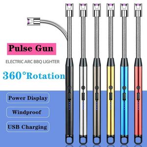 Briquet à Arc électrique à 360 °, bougie coupe-vent, outil de cuisine sans cuisinière à gaz, crochet d'affichage de puissance de charge USB, pistolet d'allumage sans flamme