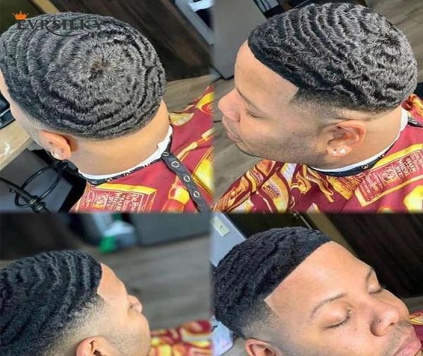 360 vague hommes perruques cheveux humains bouclés homme unité 8x10 pouces Afro Curl toupet pour hommes noirs dentelle cheveux système 1 Jet Black8684196