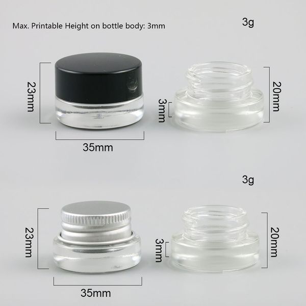 Petit Pot de maquillage en verre pour crème, 360x3g, mignon, avec capuchon en plastique et aluminium, tampon blanc, emballage de récipient cosmétique vide de 1/10 oz