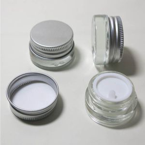 360 x 5 g voyage transparent petit pot de crème en verre mignon 5 g pots de maquillage en verre avec capuchon en aluminium argenté blanc PE Pad Dkthi
