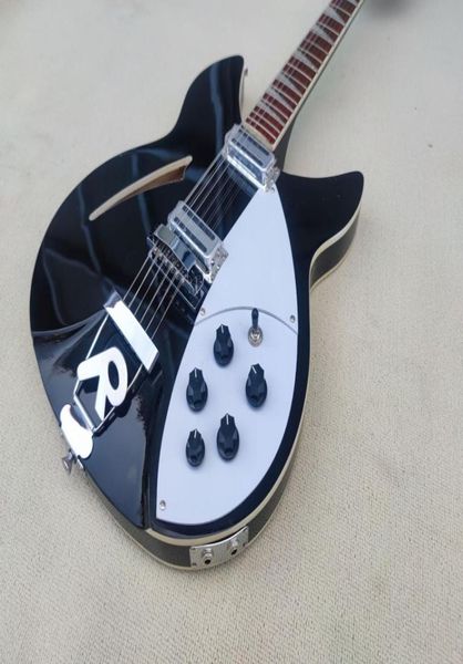 Guitarra eléctrica de 36012 cuerdas, pintura negra, núcleo medio vacío, cuello de guitarra, 3 ortografía, puente R, Real Pos6908146