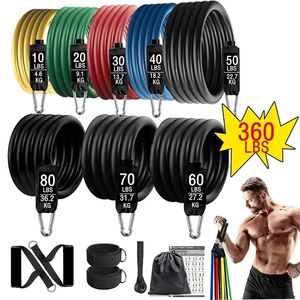 Resistance Bands Set - 360lbs Fitness Exercise Elastic Tubes Pull Rope Yoga Band