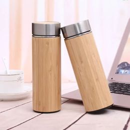 360ml 450ml Taza termo de viaje de bambú Botella de agua de acero inoxidable Frascos de vacío Taza termo aislada Tazas de té Bardak bb0308