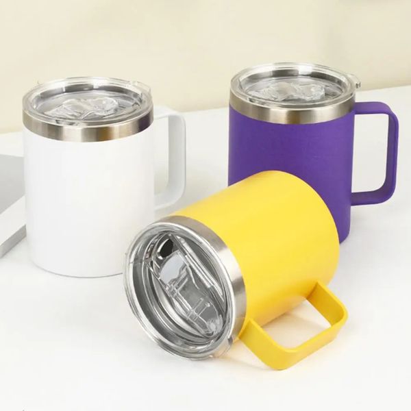 Tasse isolée 360ML avec poignée tasse à café isolée à long terme couvercle transparent étanche poignée confortable tasse chaude pour un usage domestique 240125