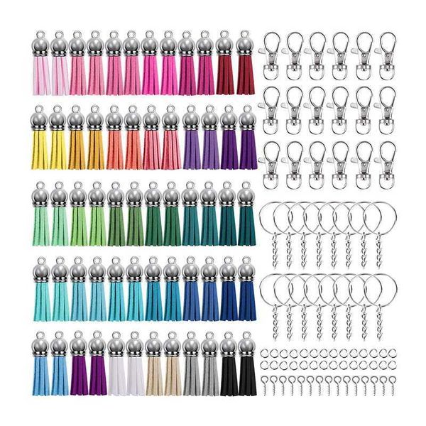 360pcs bouton porte-clés porte-clés ensemble bricolage à la main clé de levage faisant gland bijoux accessoires griffe clou fendu anneau H0915