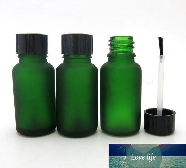 360 pcs/lot 15 ml bouteille en verre vert givré vide 2/1 oz contenant d'huile essentielle avec capuchon de brosse