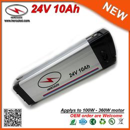 360W oplaadbare zilveren visbatterij 24V 10AH ebike lithium ion batterij in 7S5P-cellen Li ion 18650 batterij 2A-oplader