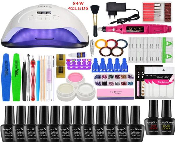 36485490W LED UV lámpara de uñas para juego de uñas kit de extensión acrílica Kit de 10 colores esmalte Uv Gel set para manicura2638850