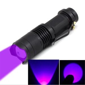 365nm 395nm Mini linterna UV portátil Ultra LED Zoom linterna SK68 violeta púrpura lámpara de luz negra Detector de manchas de orina para mascotas