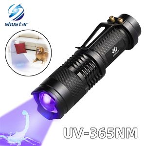 Linterna UV de 365NM, luz ultravioleta con función de Zoom, Mini luz UV negra, Detector de manchas de orina para mascotas, escorpión, uso de batería AA 220708